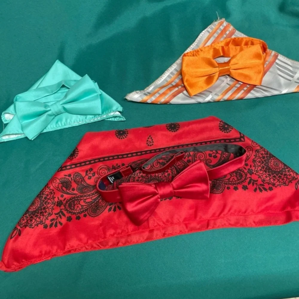 Stylish Red Bow Tie and Handkerchiefs Set of 3